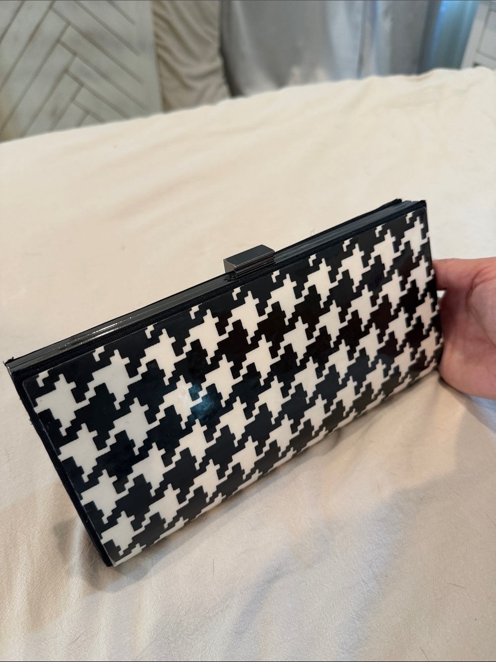 Black & White Striped Frame Clutch